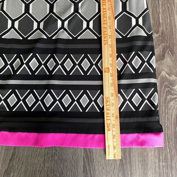 Eliza J Dress Women's 2 Gray Pink Shift Geometric 1/2 Sleeve Art Deco 60's Mod - Picture 13 of 14